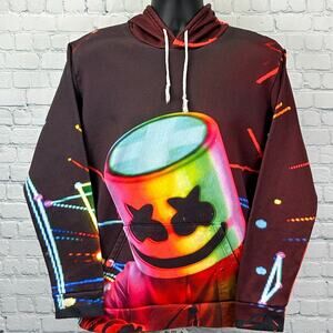 DJ Marshmello Hoodie Hooded Sweatshirt EDM Trap Long Sleeve Red Mens L Large
